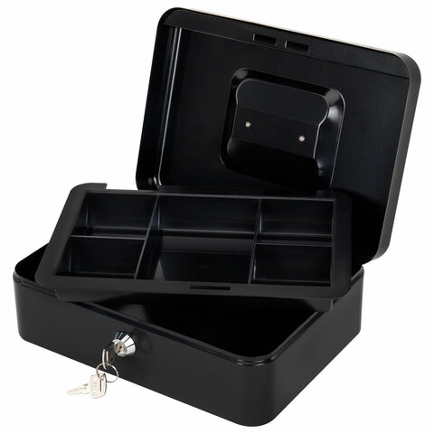 Ящик для денег, ценностей, документов, печатей, 90х180х250 мм, ключевой замок, черный, BRAUBERG, 291349