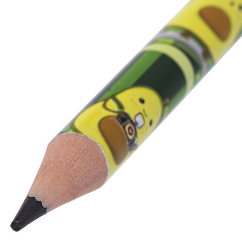 Набор карандашей чернографитных с принтом BRAUBERG "AVOCADO", 12 штук, HB, с ластиком, корпус ассорти, 182032