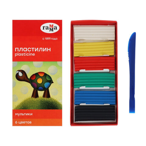 Пластилин классический ГАММА "Мультики", 6 цветов, 120 г, со стеком, картонная упаковка, 280015/281015