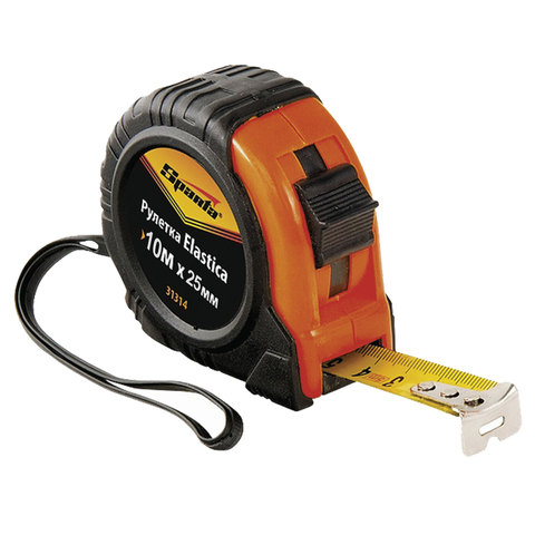 Рулетка измерительная 10 м х 25 мм, SPARTA "Elastica", обрезиненный корпус, 31314
