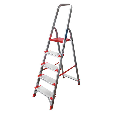 Стремянка алюминиевая 5 ШИРОКИХ СТУПЕНЕЙ 13 см, площадка 1,1 м, нагрузка 225 кг, вес 6 кг, НОВАЯ ВЫСОТА, 3117105, 5110105/3117105