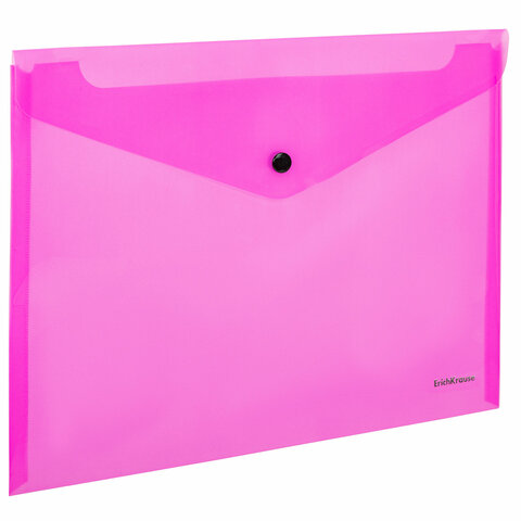 Папка-конверт с кнопкой ERICH KRAUSE "Glossy Neon", А4, до 120 листов, прозрачная, ассорти, 0,18 мм, 50300
