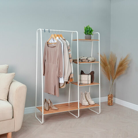 Вешалка-стеллаж "Скандинавия-1", 1470х1100х385 мм, 5 полок, металл/ЛДСП, белая/дуб, ГСС1 Б