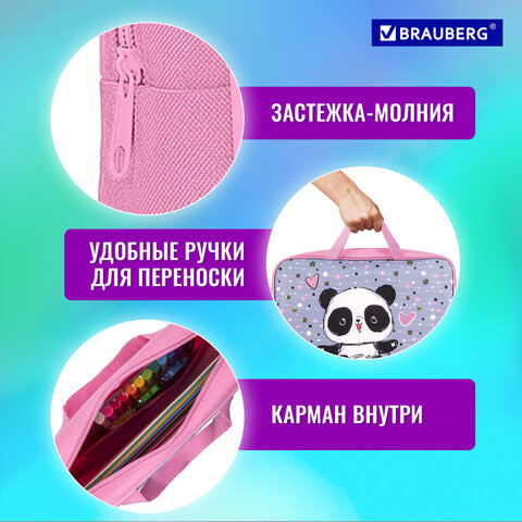 Папка на молнии с ручками BRAUBERG А4, 1 отделение, полиэстер, 80 мм, "Funny panda", 271127