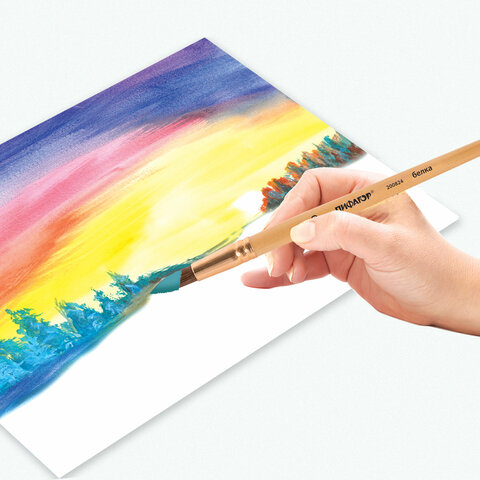 Кисть ПИФАГОР, БЕЛКА, круглая, № 10, деревянная лакированная ручка, с колпачком, пакет с подвесом, 200824