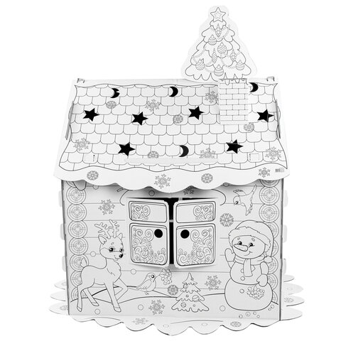 Картонный игровой развивающий Домик-раскраска "Новогодний", высота 130 см, BRAUBERG KIDS, 880365