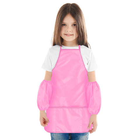 Накидка фартук с нарукавниками для труда ПИФАГОР, 3 кармана, стандартный размер, 44x55 см, розовый, 271096
