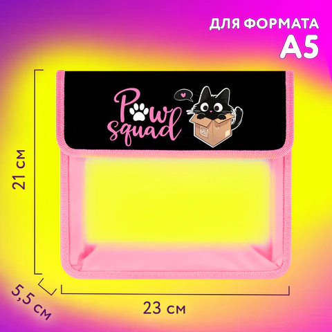 Папка для тетрадей ЮНЛАНДИЯ А5, пластик, 2 отделения, клапан на липучке, "Box cat", 273331