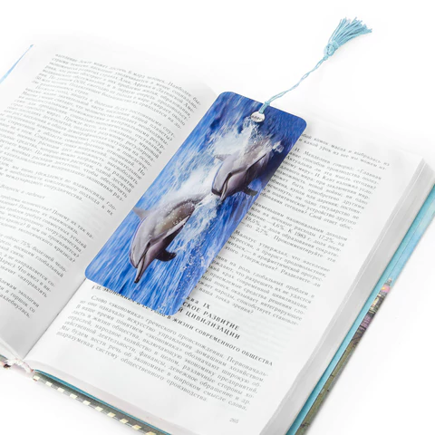 Закладка для книг с линейкой 3D-ОБЪЕМНАЯ BRAUBERG, "Дельфины", с декоративным шнурком, 128094