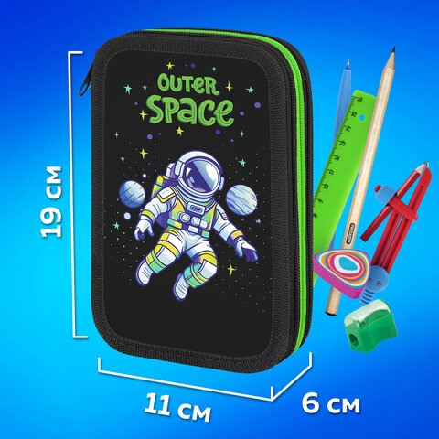 Пенал ПИФАГОР, 3 отделения, ламинированный картон, 19х11 см, "Outer space", 273488