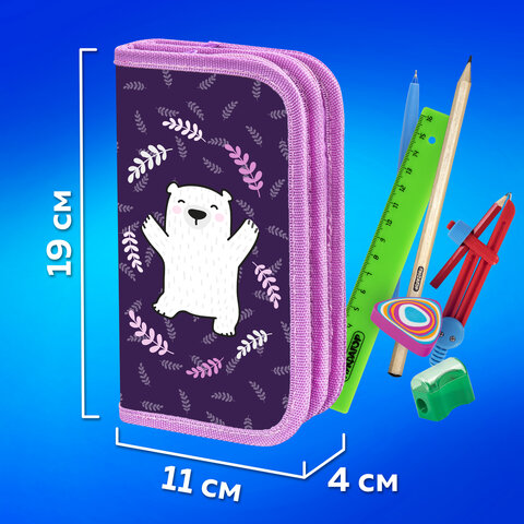 Пенал ПИФАГОР, 2 отделения, ламинированный картон, 19х11 см, "Happy bear", 272246