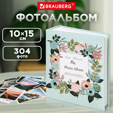 Фотоальбом BRAUBERG "Цветочный узор" на 304 фото 10х15 м, твердая обложка, термосклейка, 391162