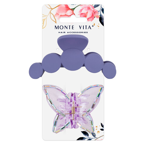 Крабы для волос НАБОР 2 шт., 7 см / 10 см, глянцевый, soft-touch, фиолетовый, MONTE VITA (МОНТЕ ВИТА), 457033
