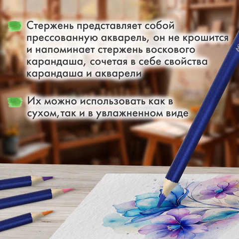 Карандаши художественные цветные акварельные BRAUBERG ART CLASSIC, 24 цвета, грифель 3,3 мм, 181530