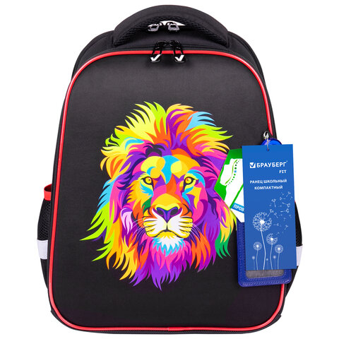 Ранец BRAUBERG FIT, 2 отделения, "Colorful lion", 38х27х14 см, 270618