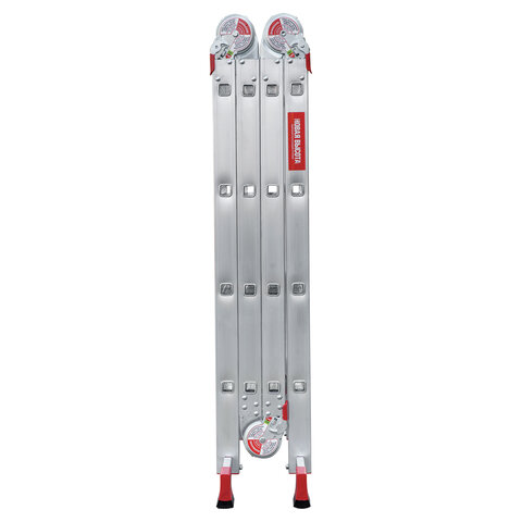 Лестница-трансформер алюминиевая 4х4 ступени, высота 4,5 м (4 секции по 1,2 м) до 150 кг, вес 16,5 кг, НОВАЯ ВЫСОТА, 3320404