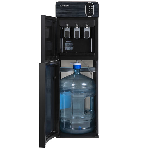 Кулер для воды SONNEN FSE-03Bi напольный, нагрев/охлаждение, НИЖНЯЯ ЗАГРУЗКА, 3 крана, графит, 455744