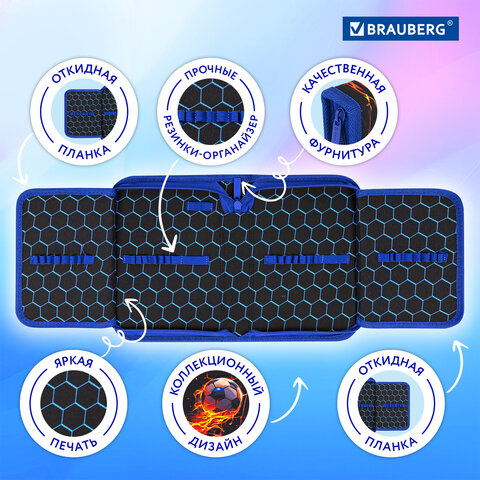 Пенал BRAUBERG, 1 отделение, 2 откидные планки, полиэстер, 21х14 см, "Burning ball", 273529