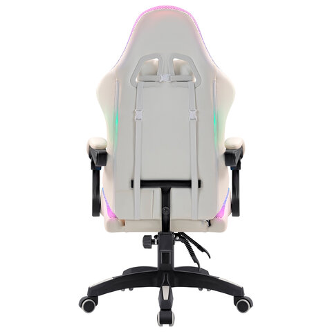 Кресло компьютерное DEFENDER "Energy", 2 подушки, RGB-подсветка, экокожа, белое, 64557