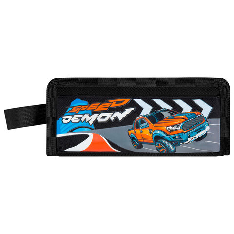 Пенал ЮНЛАНДИЯ ЮНИОР, 2 отделения, с ручкой, полиэстер, "Speed demon", 21х8х6 см, 273817