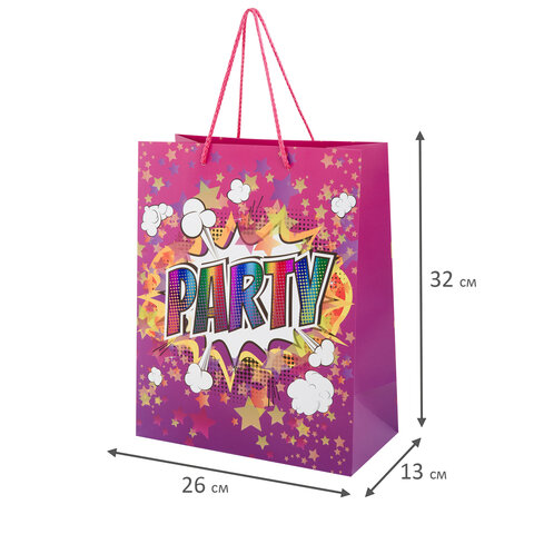 Пакет подарочный (1 штука) 26х13х32 см (L), "Party Collection", ассорти, глиттер, фольга, ЗОЛОТАЯ СКАЗКА, 700817