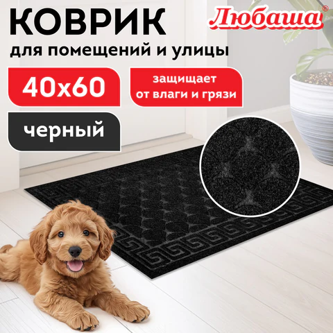 Коврик придверный 40х60 см, ЧЕРНЫЙ, грязезащитный, 430 г/м2, фактурный рисунок ЧЕШУЙКИ, ЛЮБАША, 701057