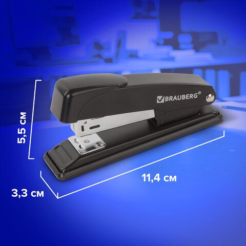 Степлер №24/6, 26/6 металлический BRAUBERG "Office", до 20 листов, черный, 228614