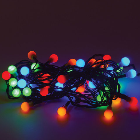Электрогирлянда-нить комнатная 5 м, 50 LED, с насадками, вид: "Шарики", мультицветная, 220V, контроллер, ЗОЛОТАЯ СКАЗКА, 591103