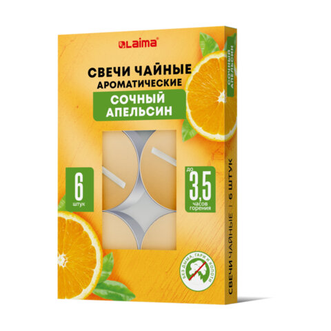 Свечи чайные ароматические в гильзе КОМПЛЕКТ 6 штук, до 3,5 часов горения, ассорти 4 аромата, LAIMA, 609977
