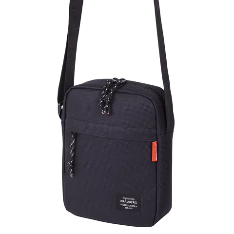 Сумка на плечо BRAUBERG COMPACT, два кармана, черная, 22х17х6 см, 271687