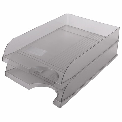 Лоток горизонтальный для бумаг BRAUBERG "Standard", 350х253х65 мм, тонированный серый, 238348