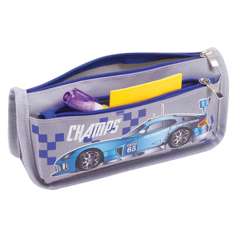 Пенал мягкий ЮНЛАНДИЯ, 2 отделения, полиэстер, "Car champion", серый, 21х6х9 см, 228983