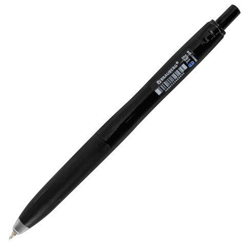 Ручка шариковая автоматическая С УДЛИНЕННЫМ ГРИПОМ BRAUBERG "BLACK & WHITE", СИНЯЯ, пишущий узел 0,5 мм, линия письма 0,35 мм, 144462