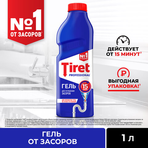 Средство для прочистки канализационных труб 1 л, TIRET (Тирет) Professional, гель