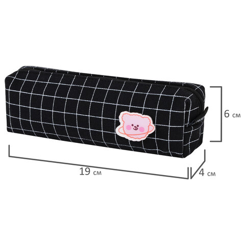 Пенал BRAUBERG, 1 отделение, полиэстер, "Cute bear", черный, 19х4х6 см, 272303