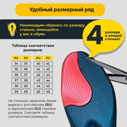 Стельки для обуви АНАТОМИЧЕСКИЕ С АМОРТИЗАТОРОМ размер RU 40-43/EU 41-44, SHEGRA (ШЕГРА), 702307