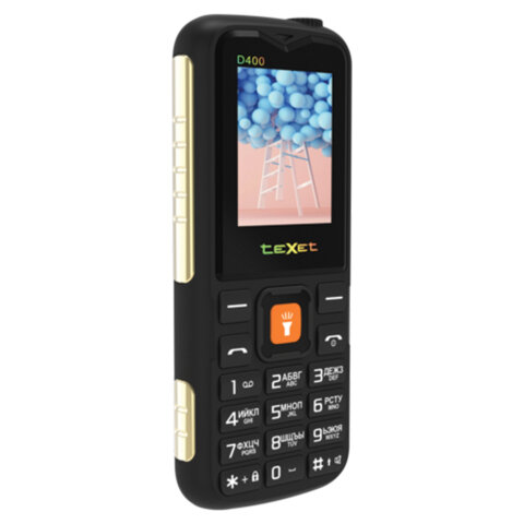 Телефон мобильный TEXET TM-D400, 2 SIM, 1,77", 32 Мб, microSD, FM, MP3, IP54, фонарик, черный, УТ-00004739