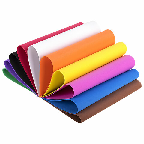 Пористая резина/фоамиран А4, 1 мм, НАБОР, 10 листов, 10 цветов, яркие цвета, ОСТРОВ СОКРОВИЩ, 661696