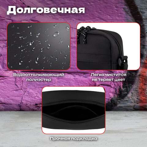 Сумка на плечо HEIKKI COMPACT (ХЕЙКИ), два кармана, черная, 22х17х6 см, 272630