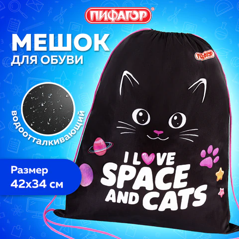 Мешок для обуви ПИФАГОР, 1 отделение, 42х34 см, "Dark kitten", 273419