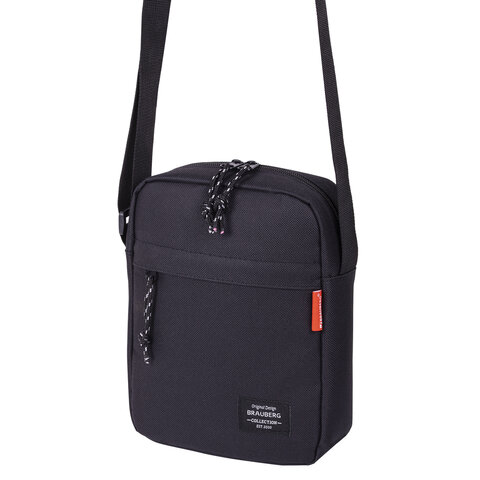 Сумка на плечо BRAUBERG COMPACT, два кармана, черная, 22х17х6 см, 271687