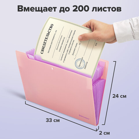 Папка-органайзер на кнопке 12 отделений, BRAUBERG "Extra", А4, персиковая с лавандовым, 271931