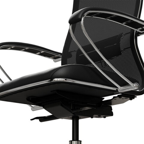 Кресло офисное МЕТТА "ErgoLife" Comfort, хром, сиденье мягкое, ткань-сетка/экокожа, черное