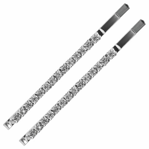 Невидимки для волос НАБОР 2 шт., 6 см, со стразами, серебристый, MONTE VITA (МОНТЕ ВИТА), 457098