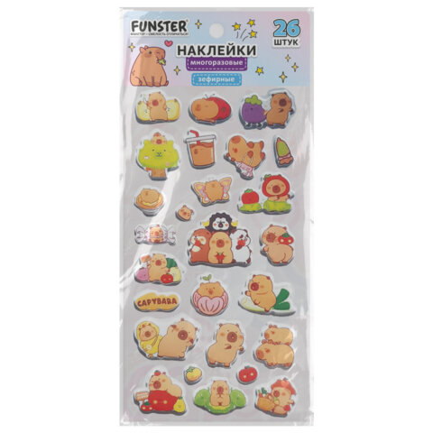 Наклейки зефирные "Капибары", 18х9,5 см, ассорти 6 видов, FUNSTER (ФАНСТЕР), 666093