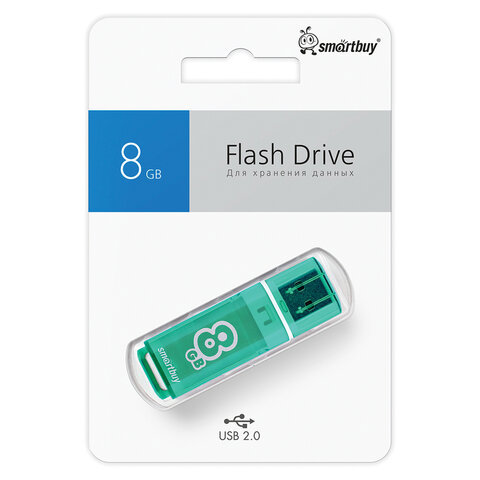 Флеш-диск 8 GB, SMARTBUY Glossy, USB 2.0, зеленый, SB8GBGS-G