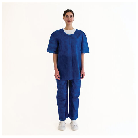 Костюм хирургический синий (рубашка и брюки) 56-58 р., спанбонд 42 г/м2, ГЕКСА