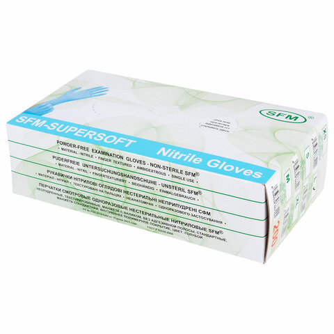 Перчатки нитриловые смотровые SFM Supersoft, Германия, 100 пар (200 штук), размер 8-9, L (большой)