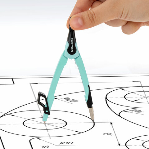 Циркуль с защитным колпачком BRAUBERG "ULTRA", 135 мм, мятный, блистер, 210820