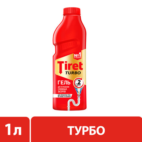 Средство для прочистки канализационных труб 1 л, TIRET (Тирет) "Turbo", гель, 8147377